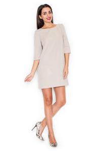 Beige A-Line 3/4 SLeeves Mini Dress with Pockets