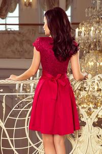 Crimson Flared Evening Dress with Lace