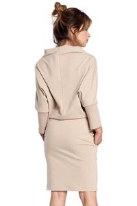 Beige Casual Dress with Wide Tourtleneck