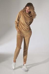 Beige Velveteen Hooded Sport Blouse