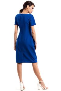Blue Wrinkled Slim Waist Knee Length Dress