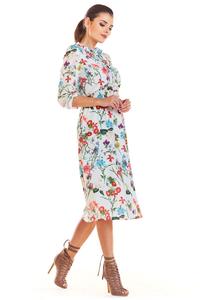 Ecru Romantic Midi Dress with a Floral Pattern