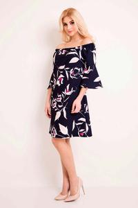 Dark Blue Off Shoulders Floral Pattern Dress