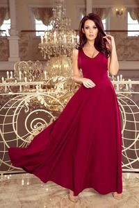 Crimson Long Flared Dress with V-neck