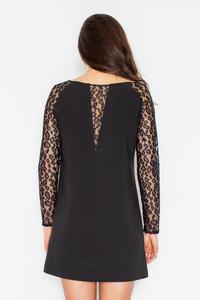 Black Flared Mini Dress with Lace
