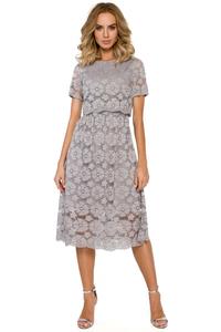 Grey Lace Dress Midi Length
