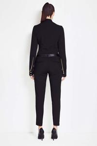 Black Collar Shirt with Metallic Buttons and Zipper Sleeves