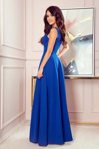 Cornflower Long Flared Dress with V-neck