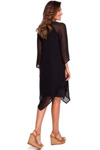 Black Asymmetrical Double Layer Dress with Bell Sleeve