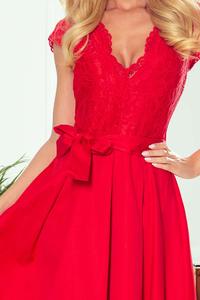 Red Flared Evening Dress with Lace