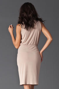 Beige Wraparound V-Neckline Sleeveless Shift Dress