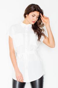 Ecru Short Sleeves Short with Self Tie Belt