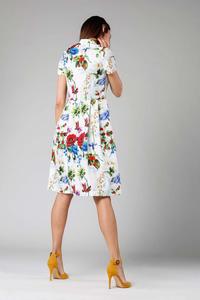 Colorful Flared short-sleeved Dress with Stand-up Collar