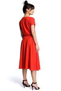Red Midi Flared Dress Tied at the Waist