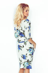 Ecru Dress in Big Cornflower Flowers pulled in the Belt