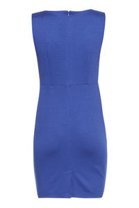 Cornflower Blue Bateau Neck Seam Shift Slit Dress