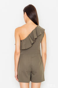 Olive Green Asymetrical Frilled Summer Jumpsuit