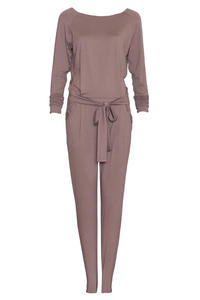 Brown Jumpsuit with Raglan Sleeves and Self Tie Belt