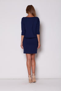 Subtle Flecked Overlay Navy Blue Dress with Asymmetrical Top