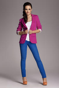 Contrast Sleeves Fuchsia Jacket with Twin Side Flap Pockets