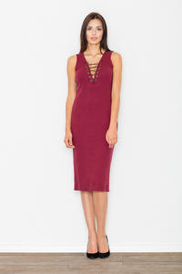 Maroon Bodycon Lace-up Midi Dress