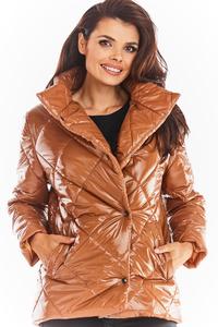 Beige Shiny High Neck Fall Jacket