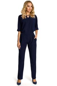 Navy Elegant Jumpsuit with Short Sleeves