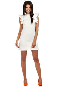Ecru High Neck Shift Dress with Waterfall Shoulders