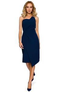 Navy Asymmetrical Sleeveless Evening Dress