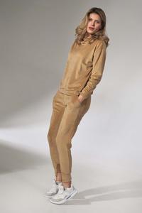 Beige Velveteen Hooded Sport Blouse