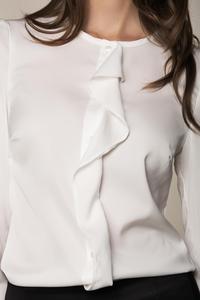 White Chic Buttons Closure Blouse with a Frill