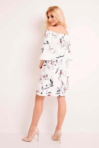 Ecru Off Shoulders Floral Pattern Dress