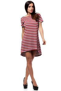 Red Bateau Neck Striped Dippy Hemline Shift Dress