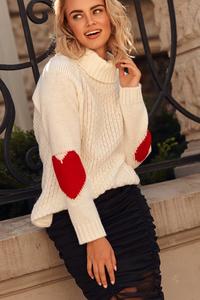 Turtleneck sweater with hearts on the sleeves - Ecru