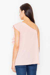 Pink Asymetrical One Shoulders Strap Dress with a Frill
