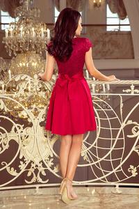 Crimson Flared Evening Dress with Lace