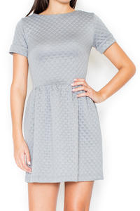 Grey Diamond Stitched Shift Dress with Rolled Up Cuffs