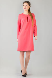 Coral Shift Dress with Bateau Neckline and Back Gathered Waist