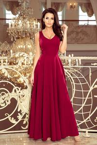 Crimson Long Flared Dress with V-neck