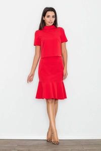 Red Short Sleeves Tourtleneck Blouse