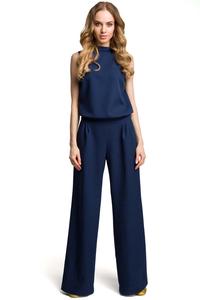 Navy Blue Collared Sleeveless Jumpsuit